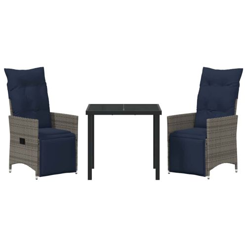 Комплект маса и столове с възглавница 3 pcs Сив ПЕ ратан