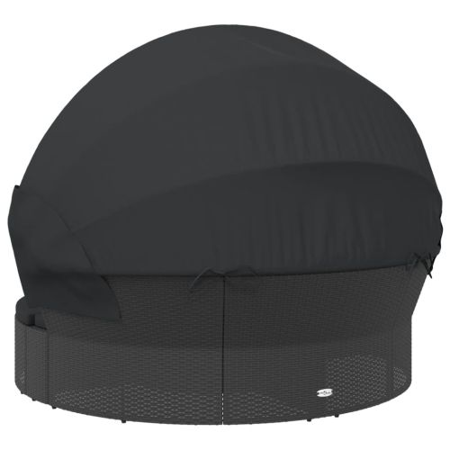 Градинско лаундж легло със сенник и възглавници черен полиратан