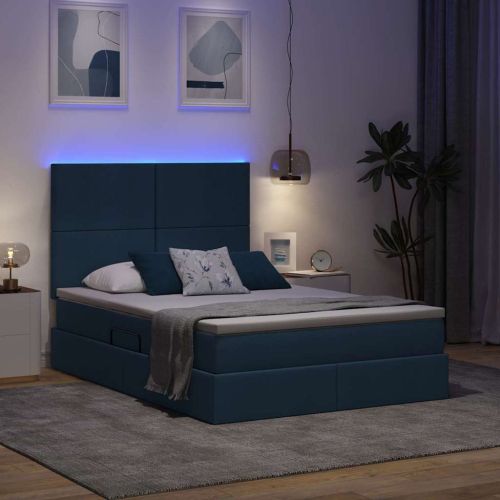 Легло с място за съхранение и LED Синьо 140 x 200 cm Полиестер