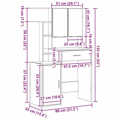 Тоалетка с чекмедже с рафт Дъб 80 x 35 x 132 см Инженерно дърво