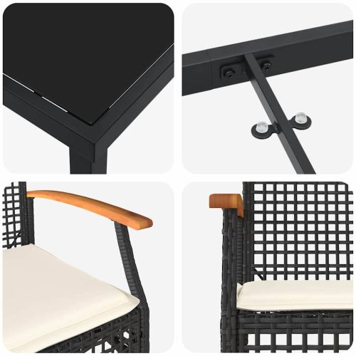 Комплект за хранене в градината с възглавница 3 pcs Черно Ратан