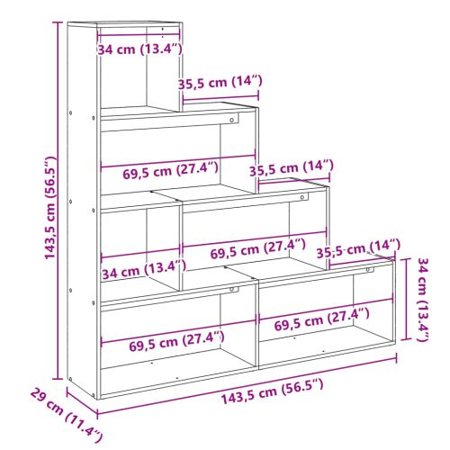 Разделител за стая / библиотека 4 нива 143,5x29x143,5 см