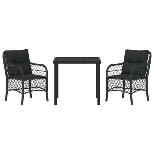 Комплект за хранене в градината 3 pcs Черно полиратан