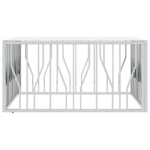 Кафе маса сребриста 100x100x50 cм неръждаема стомана и стъкло