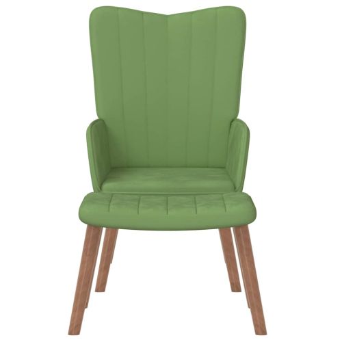 Релаксиращ стол с табуретка, светлозелен, кадифе