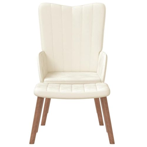 Релакс стол с табуретка, кремавобял, кадифе