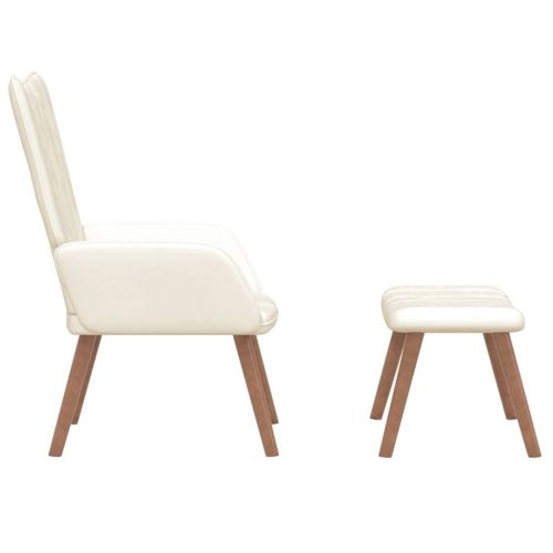 Релакс стол с табуретка, кремавобял, кадифе