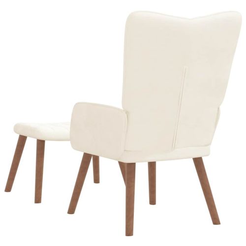 Релакс стол с табуретка, кремавобял, кадифе