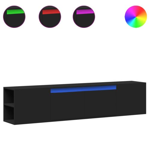 Стенен ТВ шкаф с LED, черен, 180x31x39,5 см