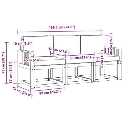 Комплект дивани за открито 3 pcs Натурален и Антрацит