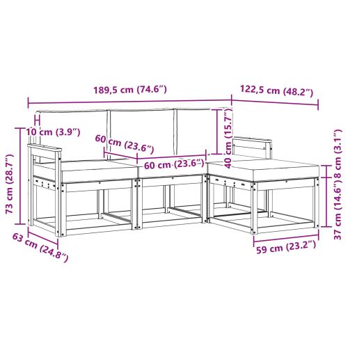 Комплект дивани за открито 4 pcs Натурален и Антрацит