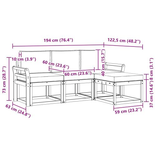 Комплект дивани за открито 4 pcs Натурален и Антрацит