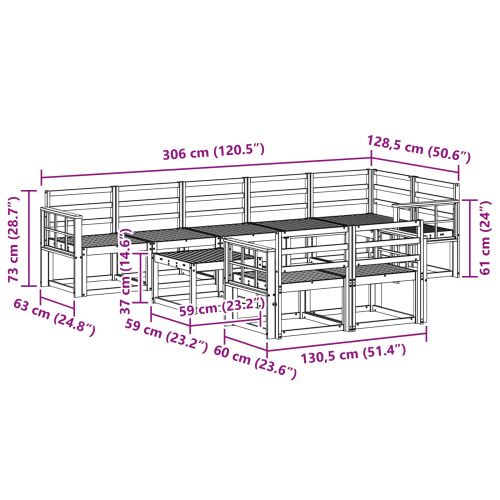 Комплект дивани за открито 9 pcs Естествен