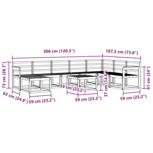 Комплект дивани за открито 9 pcs Естествен