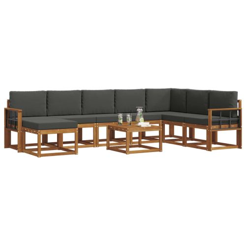 Комплект дивани за открито 9 pcs Натурален и Антрацит