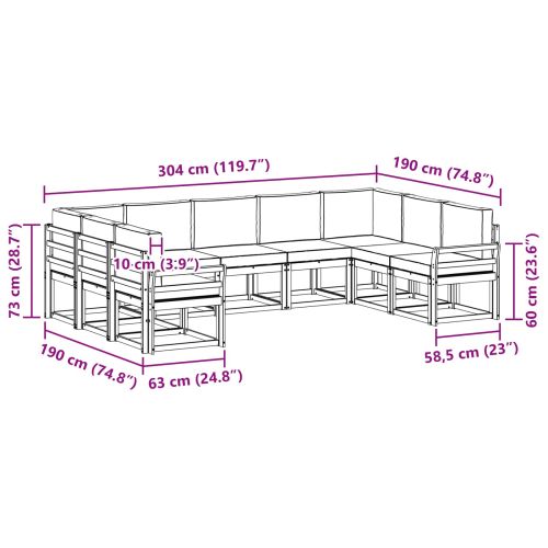 Комплект дивани за открито 9 pcs Натурален и Антрацит