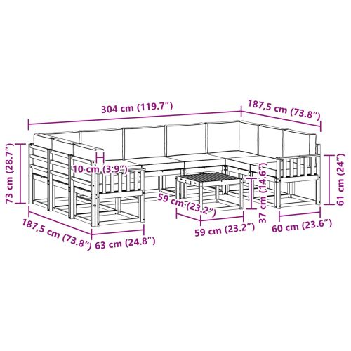 Комплект дивани за открито 10 pcs Натурален и Антрацит