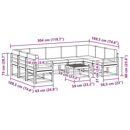 Комплект дивани за открито 10 pcs Натурален и Антрацит