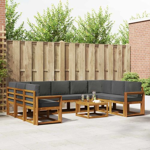 Комплект дивани за открито 10 pcs Натурален и Антрацит