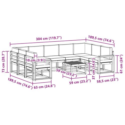 Комплект дивани за открито 10 pcs Натурален и Антрацит