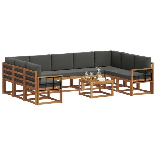 Комплект дивани за открито 10 pcs Натурален и Антрацит