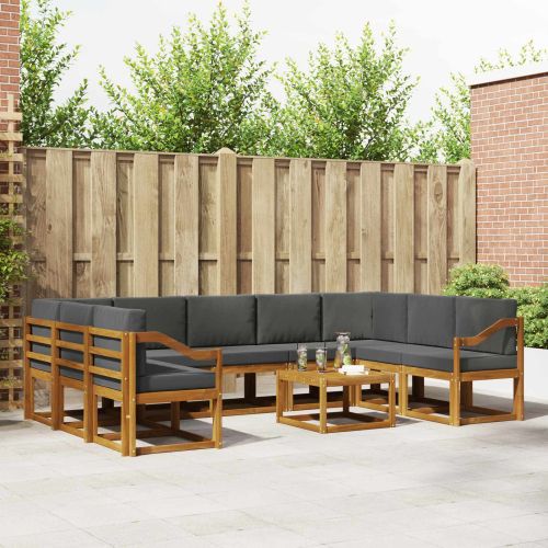 Комплект дивани за открито 10 pcs Натурален и Антрацит