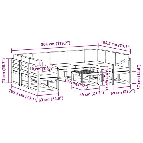 Комплект дивани за открито 10 pcs Натурален и Антрацит