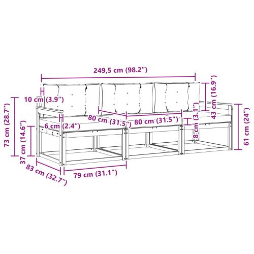 Комплект дивани за открито 3 pcs Натурален и Антрацит