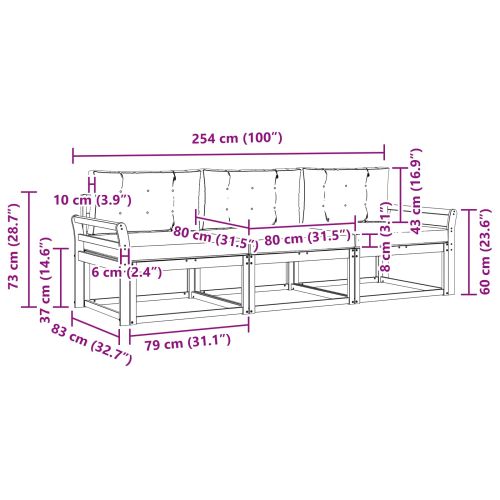 Комплект дивани за открито 3 pcs Натурален и Крема