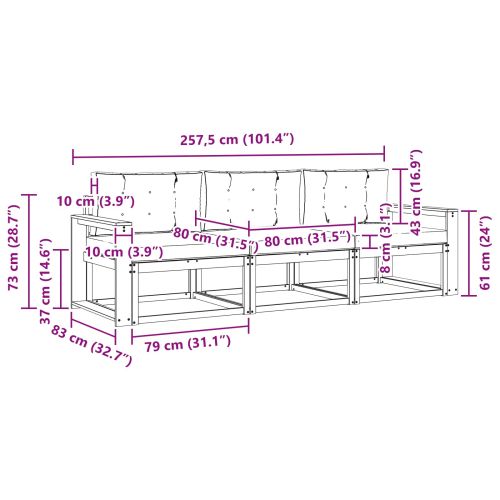 Комплект дивани за открито 3 pcs Натурален и Антрацит