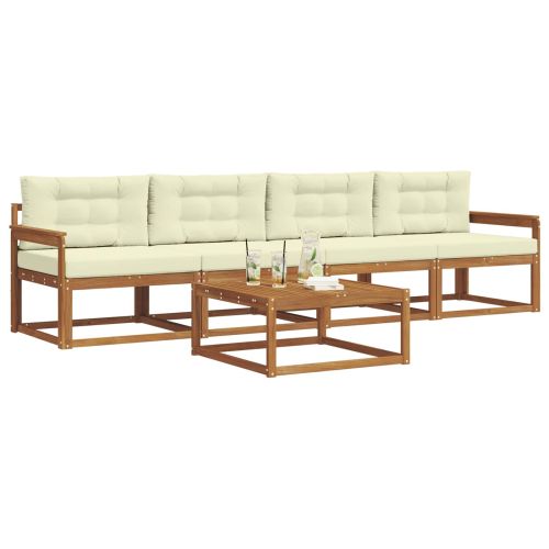 Комплект дивани за открито 5 pcs Натурален и Крема