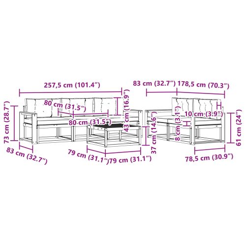 Комплект дивани за открито 6 pcs Натурален и Крема