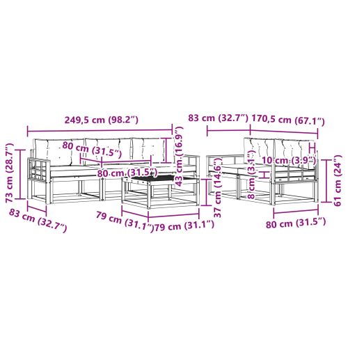 Комплект дивани за открито 6 pcs Натурален и Крема