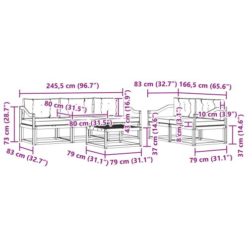 Комплект дивани за открито 6 pcs Натурален и Антрацит