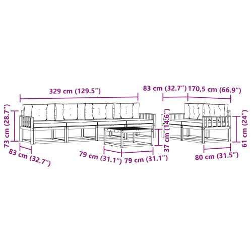 Комплект дивани за открито 7 pcs Натурален и Антрацит