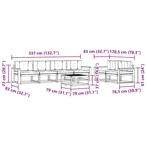 Комплект дивани за открито 7 pcs Натурален и Крема