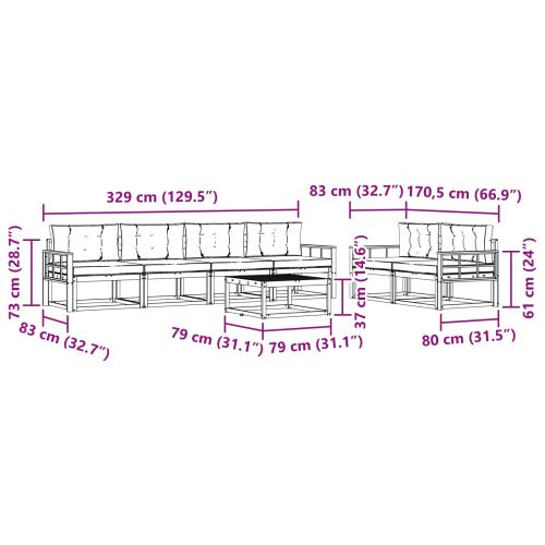 Комплект дивани за открито 7 pcs Натурален и Крема