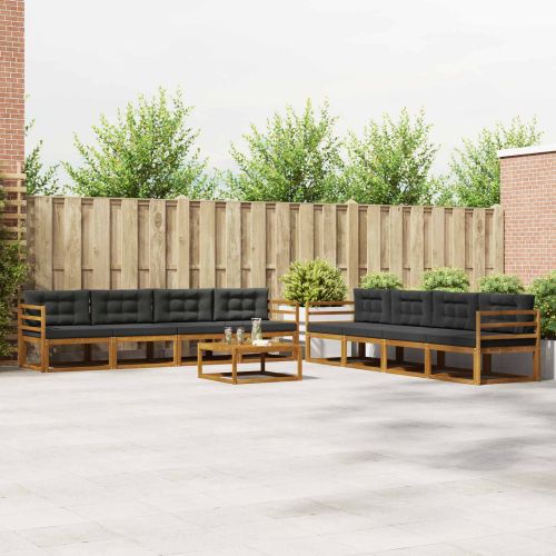 Комплект дивани за открито 9 pcs Натурален и Антрацит