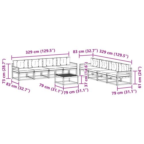 Комплект дивани за открито 9 pcs Натурален и Антрацит