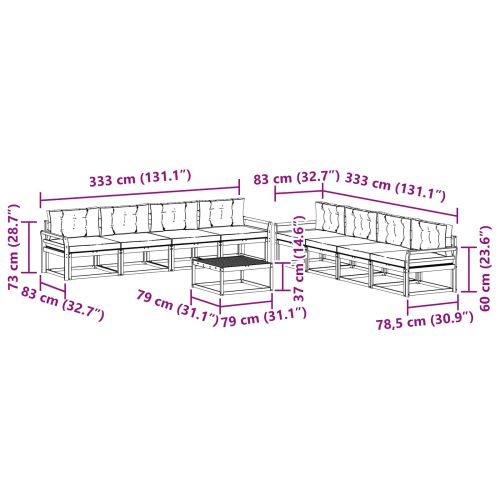 Комплект дивани за открито 9 pcs Натурален и Антрацит
