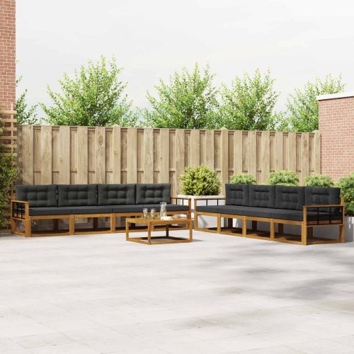 Комплект дивани за открито 9 pcs Натурален и Антрацит