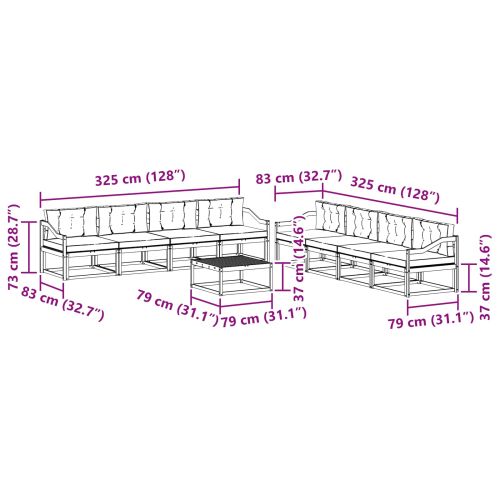 Комплект дивани за открито 9 pcs Натурален и Крема
