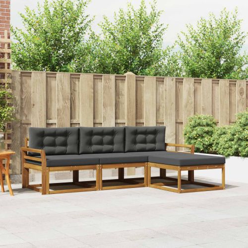 Комплект дивани за открито 4 pcs Натурален и Антрацит