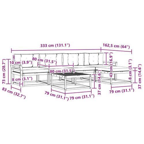 Комплект дивани за открито 6 pcs Натурален и Крема