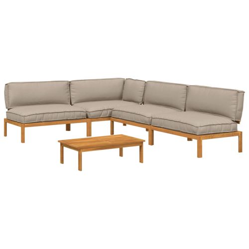 Комплект дивани Едноцветен 5 pcs Таупе Солидно акациево дърво