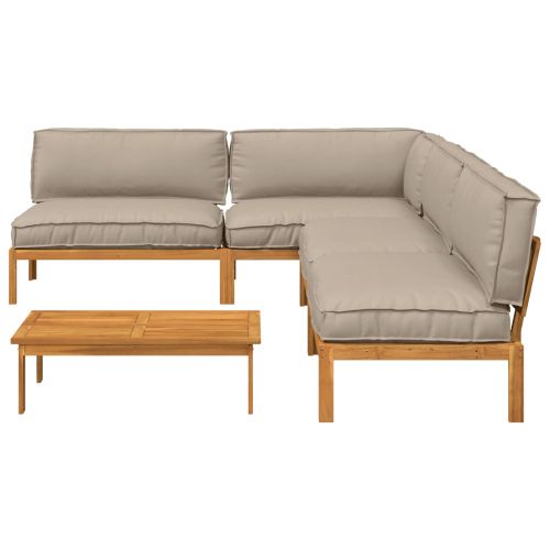 Комплект дивани Едноцветен 5 pcs Таупе Солидно акациево дърво