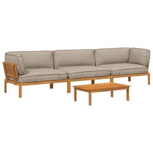 Комплект дивани Едноцветен 4 pcs Таупе Солидно акациево дърво