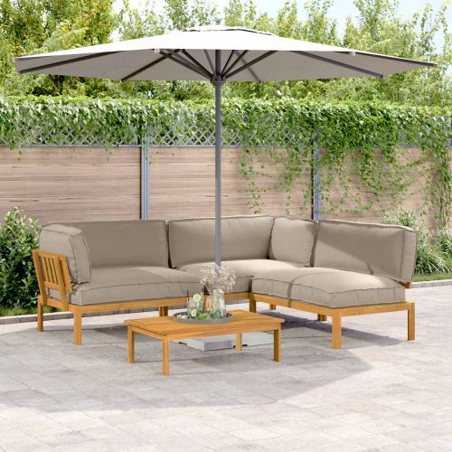 Комплект дивани Едноцветен 4 pcs Таупе Солидно акациево дърво