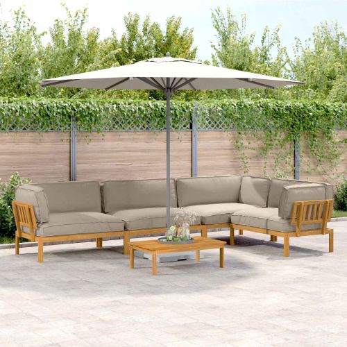 Комплект дивани Едноцветен 5 pcs Таупе Солидно акациево дърво