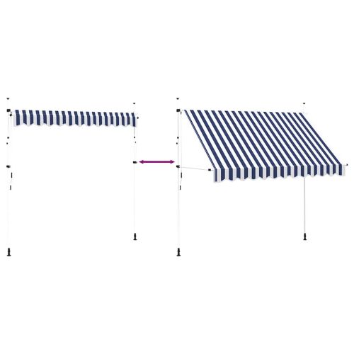 Ръчно прибиращ се сенник, 300 см, синьо-бели ивици